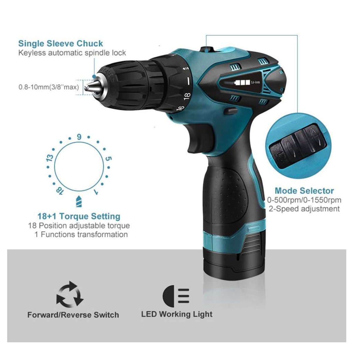 Miniatura 5 de Taladro de mano 2 Batería Mas Accesorios